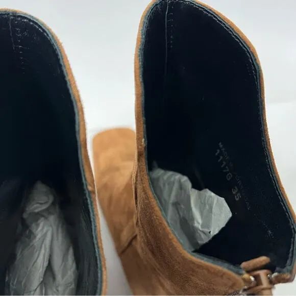NWT Farfetch Dorateymur Han Mid Calf Booties Tan Suede Womens Size 35 / US 5