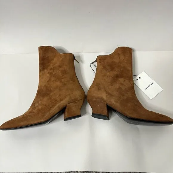 NWT Farfetch Dorateymur Han Mid Calf Booties Tan Suede Womens Size 35 / US 5