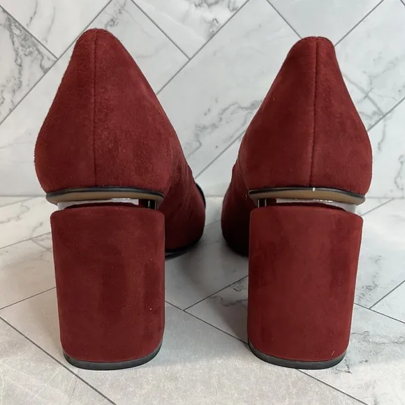 NWT Franco Sarto Womens Roller Pumps Cabernet Black Suede Block Heel Size 6M