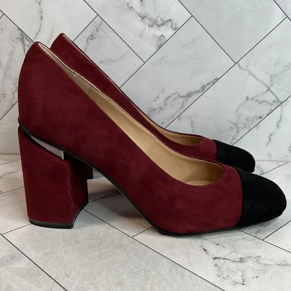 NWT Franco Sarto Womens Roller Pumps Cabernet Black Suede Block Heel Size 6M