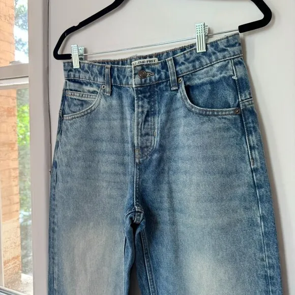 NWT Free People We The Free Deep Tranced Dropped Boyfriend Jeans Denim Blue