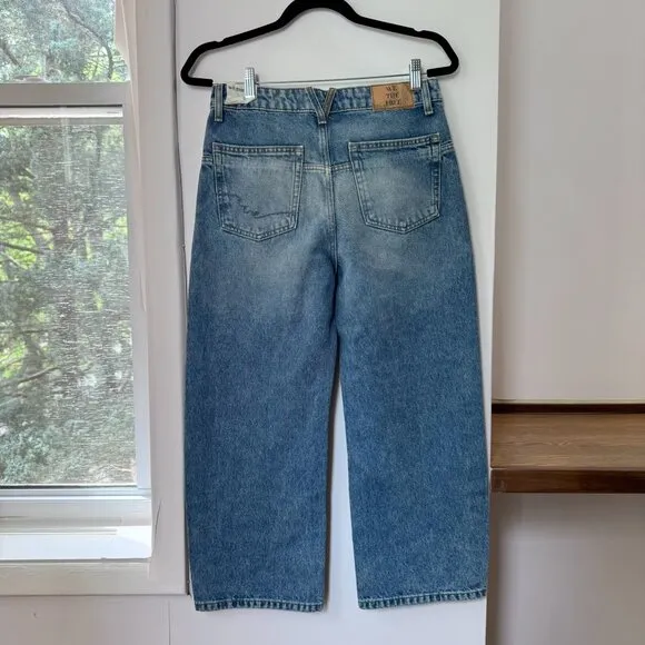 NWT Free People We The Free Deep Tranced Dropped Boyfriend Jeans Denim Blue