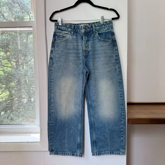 NWT Free People We The Free Deep Tranced Dropped Boyfriend Jeans Denim Blue