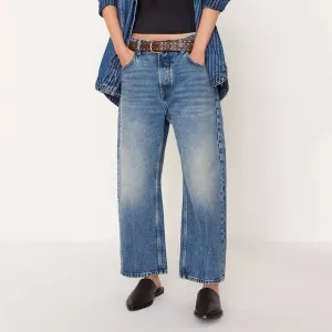 NWT Free People We The Free Deep Tranced Dropped Boyfriend Jeans Denim Blue
