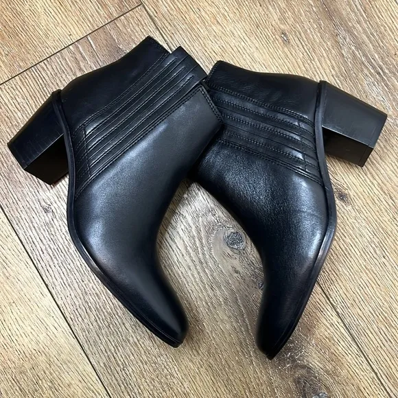 NWT Mango Black Leather Ankle Boots Size 37/6.5