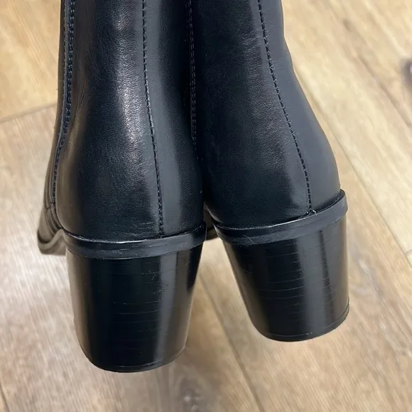 NWT Mango Black Leather Ankle Boots Size 37/6.5