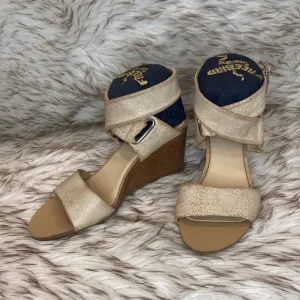 NWT Rag &amp; Bone Damien Wedge Sandals Strappy White Gold Crackle Size 8 (EU 38)