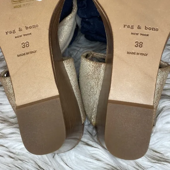 NWT Rag &amp; Bone Damien Wedge Sandals Strappy White Gold Crackle Size 8 (EU 38)