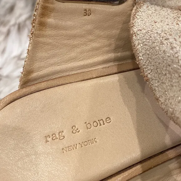 NWT Rag &amp; Bone Damien Wedge Sandals Strappy White Gold Crackle Size 8 (EU 38)