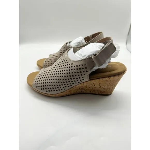 NWT Rockport Briah Perforated Farro Nubuck Sling Back Wedge Sandals Women’s 11 M