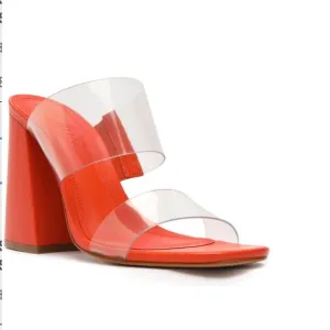 NWT Schultz 7 Victorie block heel transparent straps slide sandals
