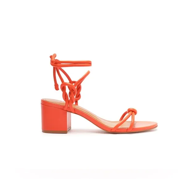 NWT! Schutz Binky Orange‎ Leather Strappy Sandals Block Heel Ankle Tie Party 9