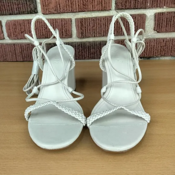 NWT SCHUTZ Maxima Genuine Leather Lace-Up Block Heel Sandals in Ivory Sz. 7