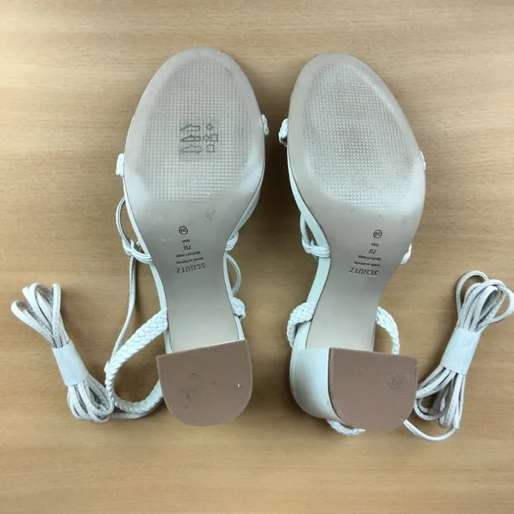 NWT SCHUTZ Maxima Genuine Leather Lace-Up Block Heel Sandals in Ivory Sz. 7