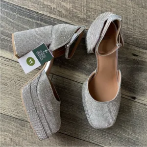 NWT Wild Fable Bianca Shoes Silver Sparkly Rhinestone Platform Heels Viral Sz 11