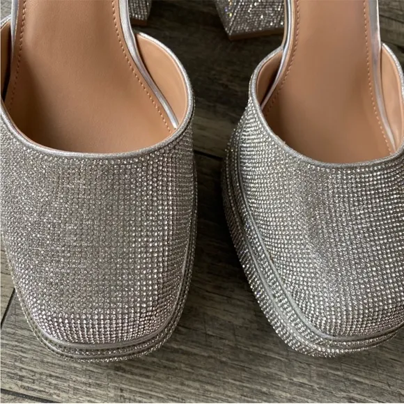 NWT Wild Fable Bianca Shoes Silver Sparkly Rhinestone Platform Heels Viral Sz 11