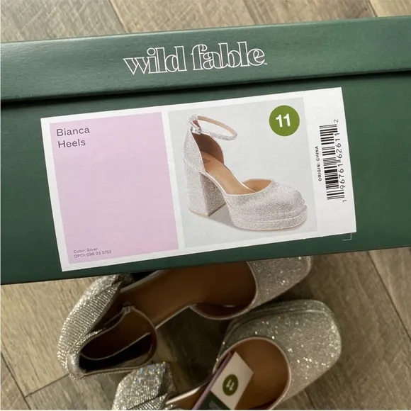 NWT Wild Fable Bianca Shoes Silver Sparkly Rhinestone Platform Heels Viral Sz 11