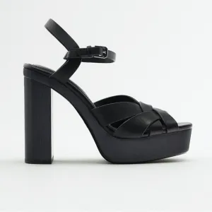 NWT. Zara Black Leather Platform High Heel Sandals. Size 7,5/EU 38.