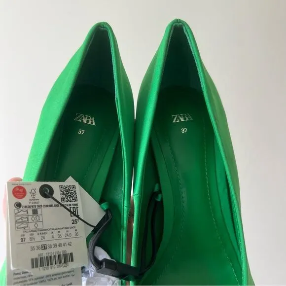 NWT Zara Fabric Kitten Heel Point Toe Shoes in Green