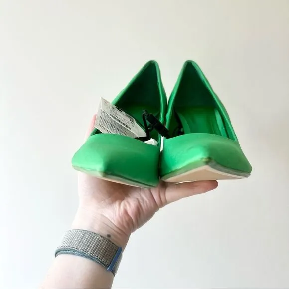 NWT Zara Fabric Kitten Heel Point Toe Shoes in Green