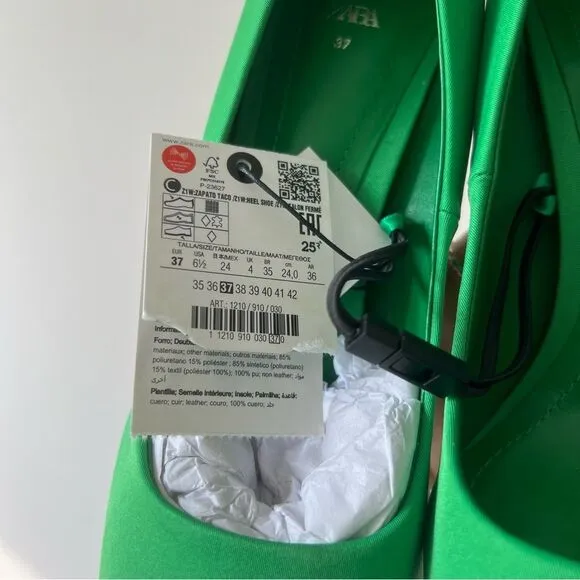 NWT Zara Fabric Kitten Heel Point Toe Shoes in Green