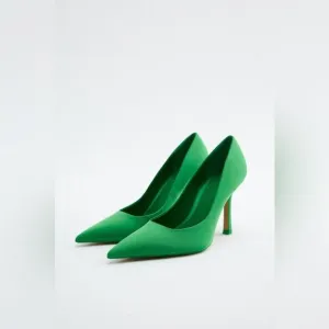 NWT Zara Fabric Kitten Heel Point Toe Shoes in Green