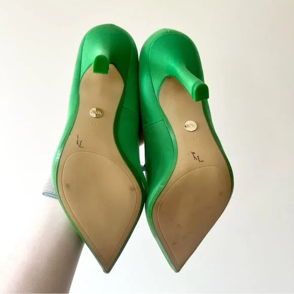 NWT Zara Fabric Kitten Heel Point Toe Shoes in Green