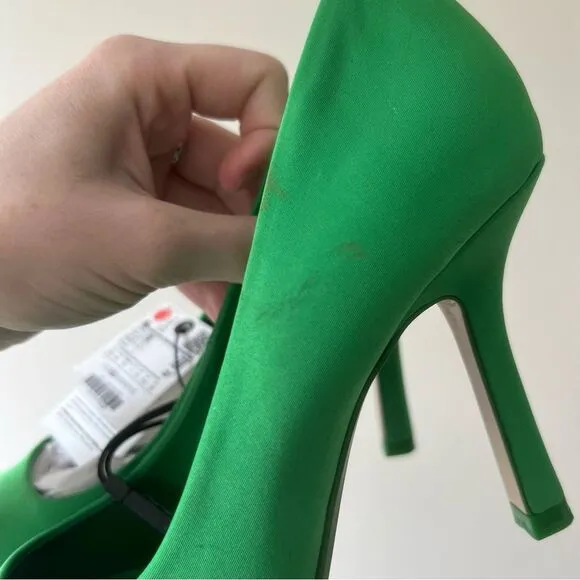 NWT Zara Fabric Kitten Heel Point Toe Shoes in Green