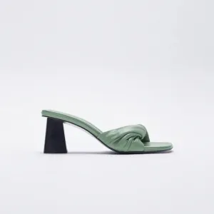 NWT Zara Green Knotted Heel Leather Sandals Size10