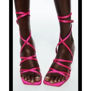 NWT ZARA Womens Lace Up High Heel Sandals in Pink Size EU 40