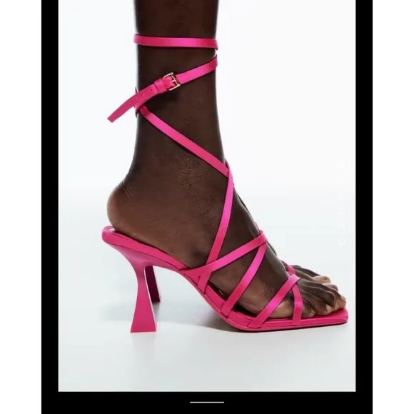NWT ZARA Womens Lace Up High Heel Sandals in Pink Size EU 40