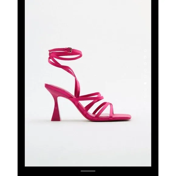 NWT ZARA Womens Lace Up High Heel Sandals in Pink Size EU 40