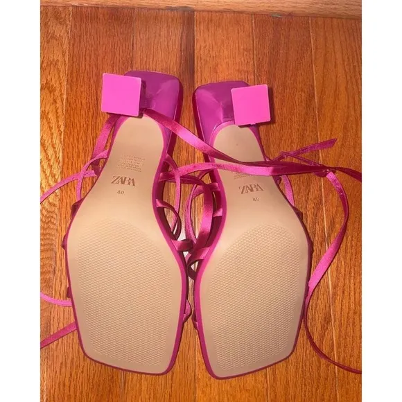 NWT ZARA Womens Lace Up High Heel Sandals in Pink Size EU 40