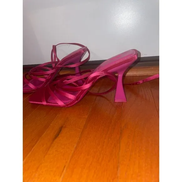 NWT ZARA Womens Lace Up High Heel Sandals in Pink Size EU 40