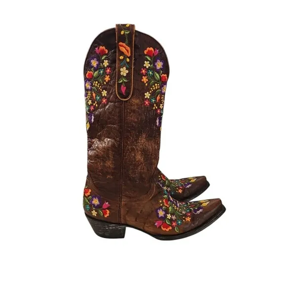 Old Gringo Embroidered Flowers Calf Leather Cowgirl Boot Size 8 B