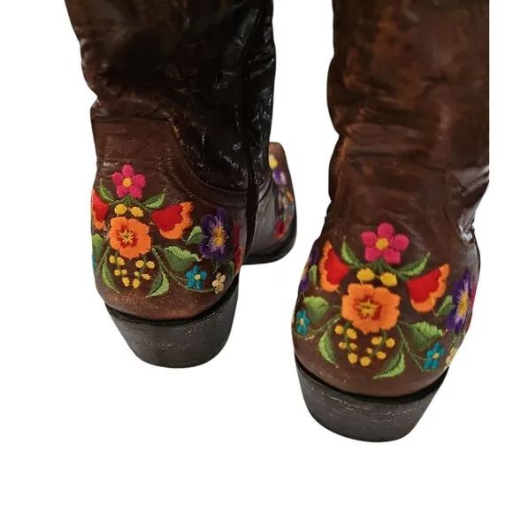 Old Gringo Embroidered Flowers Calf Leather Cowgirl Boot Size 8 B