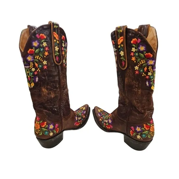Old Gringo Embroidered Flowers Calf Leather Cowgirl Boot Size 8 B