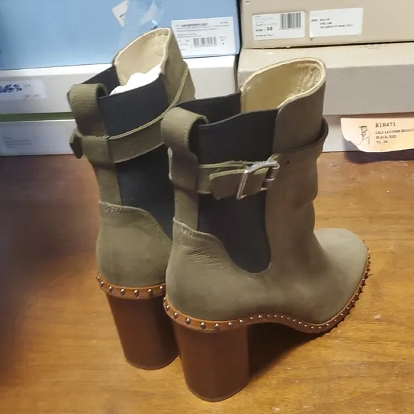 Olive Green Ankle Boots with Buckle Detail
