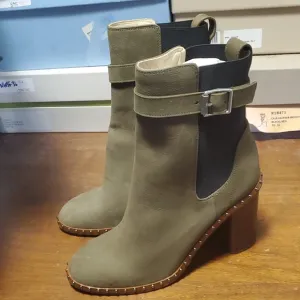 Olive Green Ankle Boots with Buckle Detail