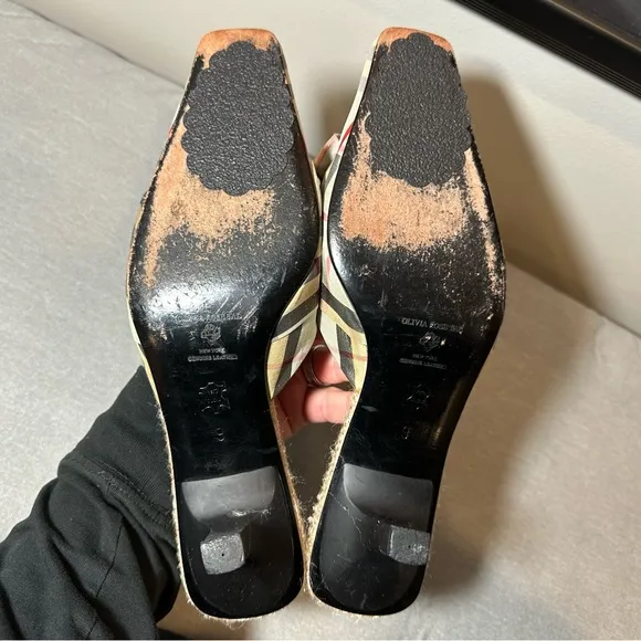 Olivia Rose Tal Plaid Check Silk Bow Mule Slide Kitten Heels