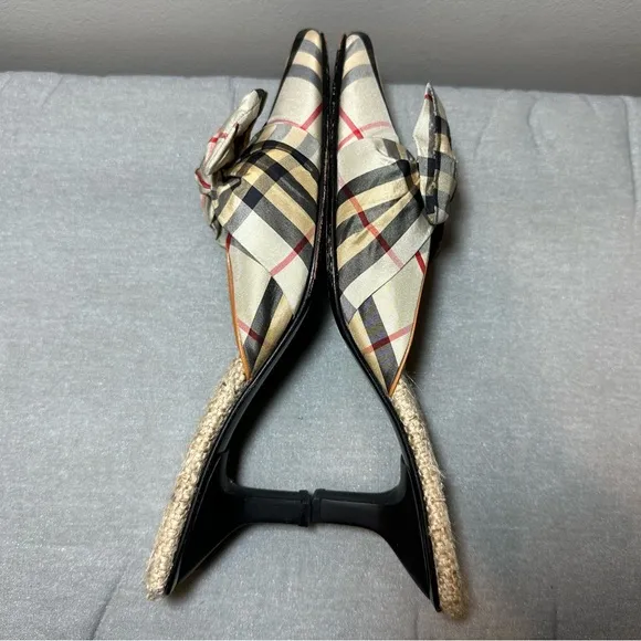 Olivia Rose Tal Plaid Check Silk Bow Mule Slide Kitten Heels