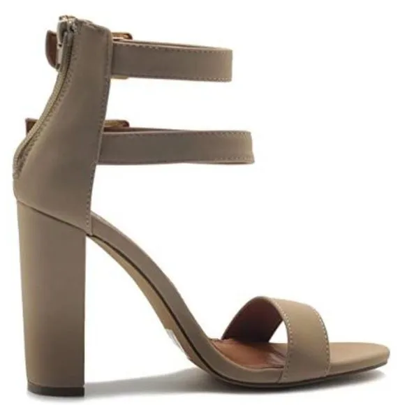 Ollio Women Double Ankle Strap Zip Up Heel Sandal