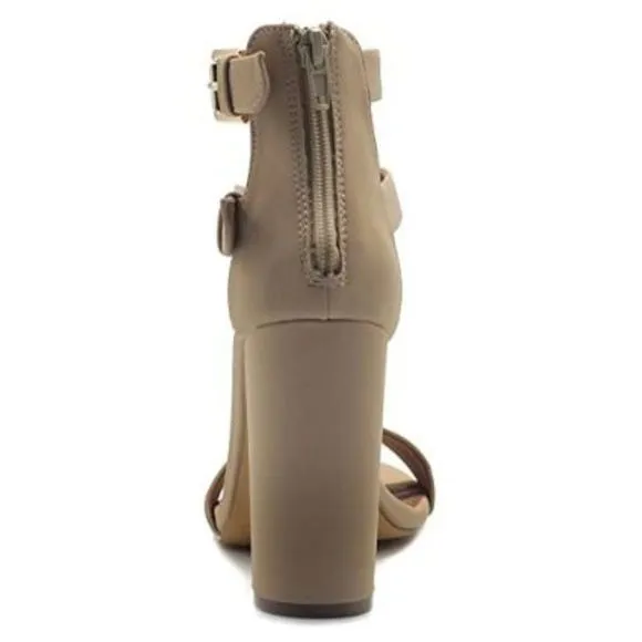 Ollio Women Double Ankle Strap Zip Up Heel Sandal
