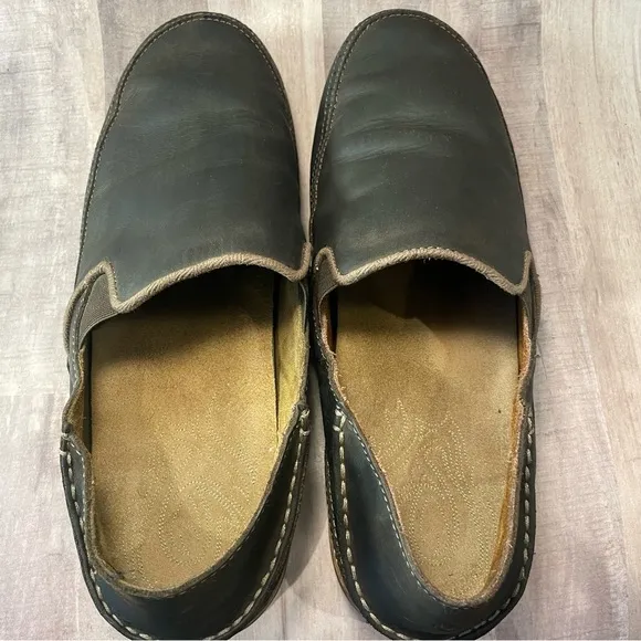 OluKai Honolulu Men's Brown Leather Slip Ons Casual Shoes Sz 12