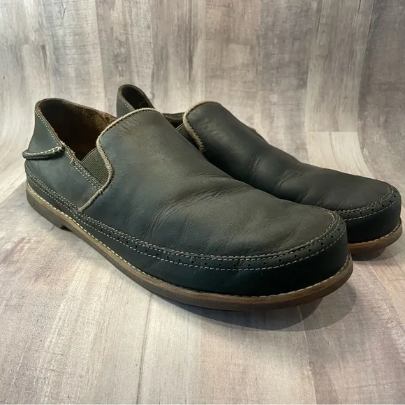 OluKai Honolulu Men's Brown Leather Slip Ons Casual Shoes Sz 12