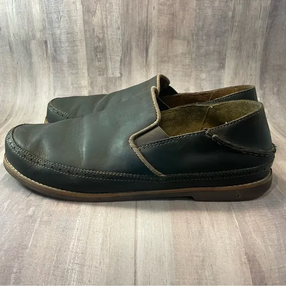 OluKai Honolulu Men's Brown Leather Slip Ons Casual Shoes Sz 12