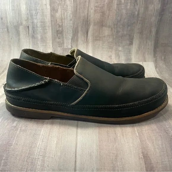 OluKai Honolulu Men's Brown Leather Slip Ons Casual Shoes Sz 12