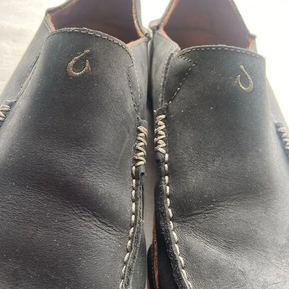 Olukai Men's Black Leather Loafers Moloa Men’s size 9.5