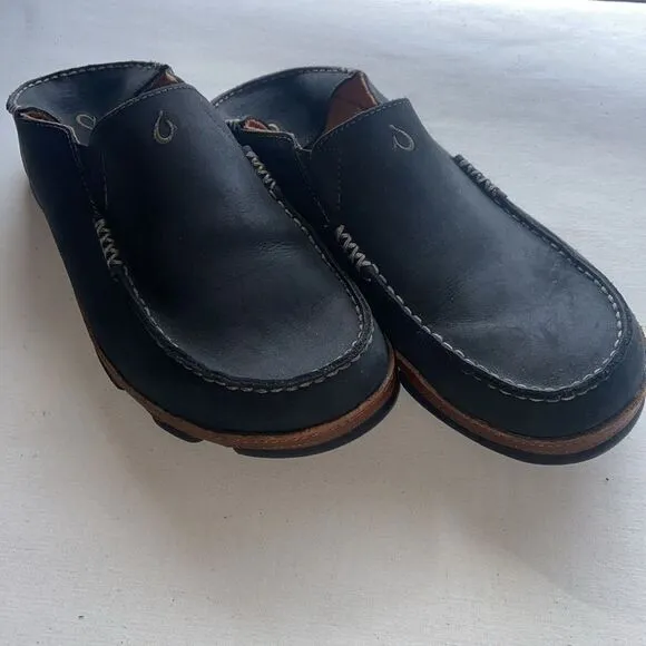 Olukai Men's Black Leather Loafers Moloa Men’s size 9.5