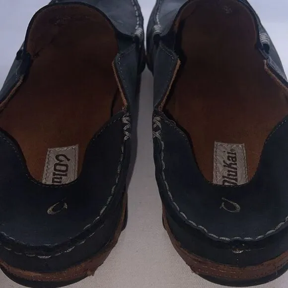 Olukai Men's Black Leather Loafers Moloa Men’s size 9.5